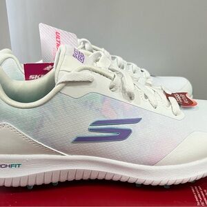 Skechers White Sneakers with Pastel Iridescent Logo